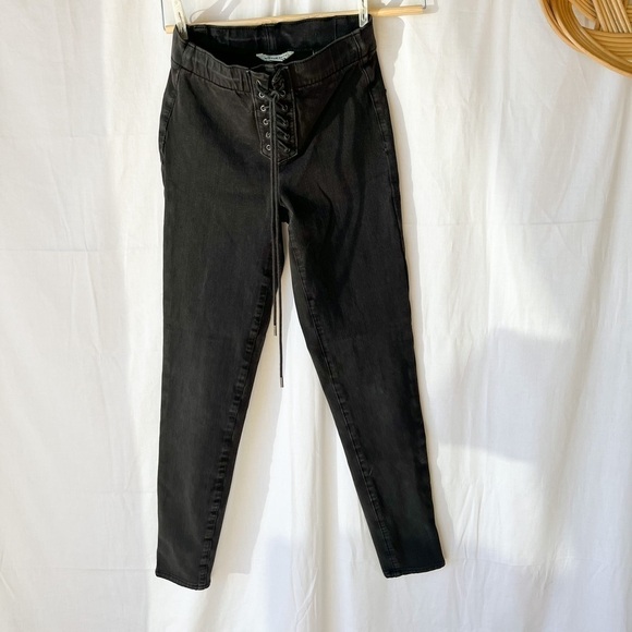 American Eagle Outfitters 360 Next Level Stretch Lace Up Denim Jean in Black - Picture 2 of 16